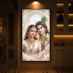 Mystical Love Of Radhe Krishn Modern Luxury Backlight Vertical Wall Art