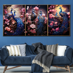 Harmonious Peacock Symphony Canvas paintings - Set Of 3