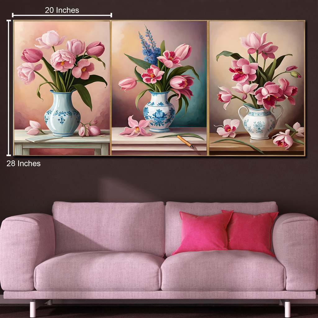 Garden Gems Canvas Painting for Home Wall - Set Of 3