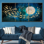 Galactic Swim Abstract Canvas Painting Modern Art - Set of 3