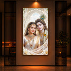 Mystical Love Of Radhe Krishn Modern Luxury Backlight Vertical Wall Art