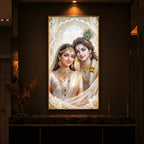 Mystical Love Of Radhe Krishn Modern Luxury Backlight Vertical Wall Art