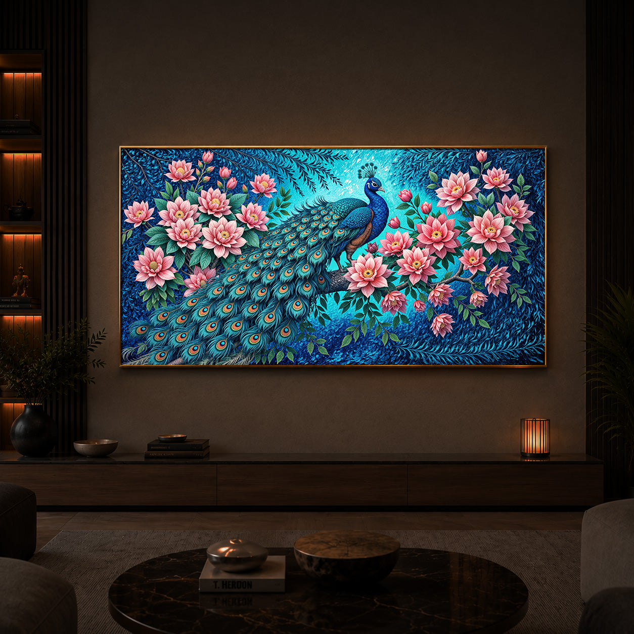 Majestic Peacock Modern Luxury Backlight Horizontal Wall Art