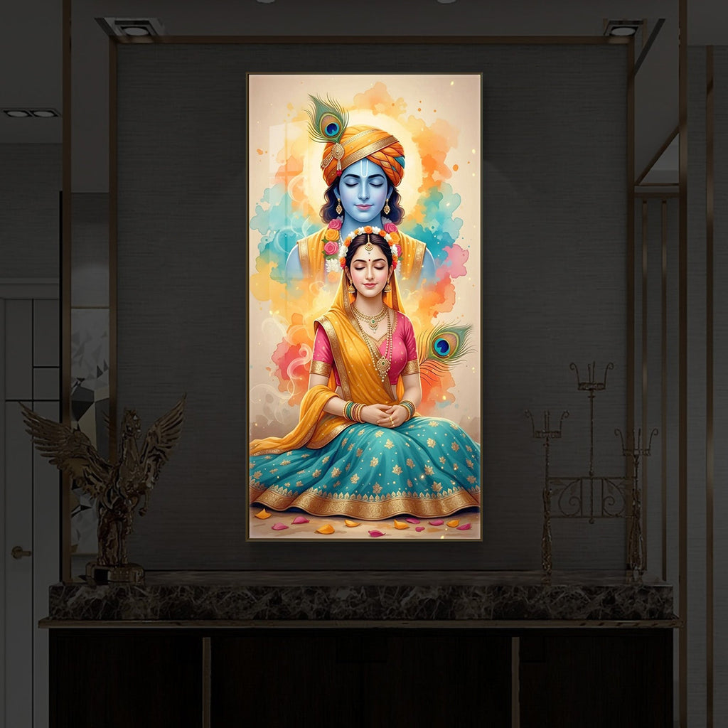 Radhe Krishna Modern Luxury Backlight Vertical Wall Art