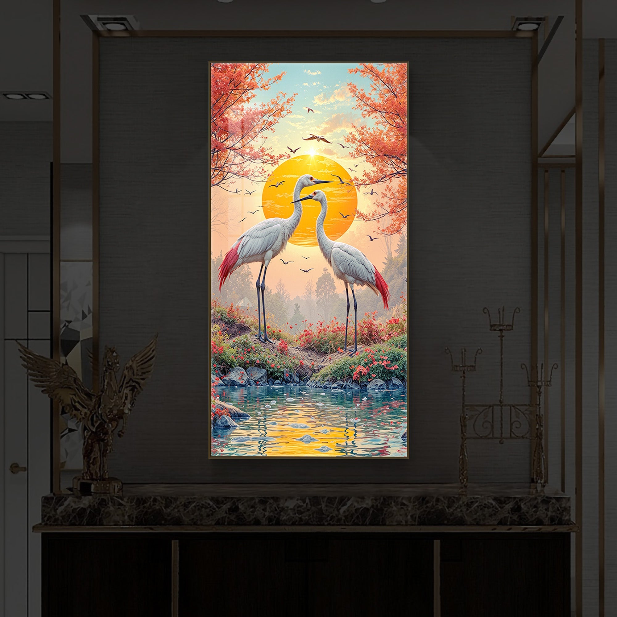Beautiful Birds Modern Luxury Backlight Vertical Wall Art