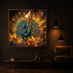Lord Murugan’s Majestic Peacock Modern Luxury Backlight Square Wall Art