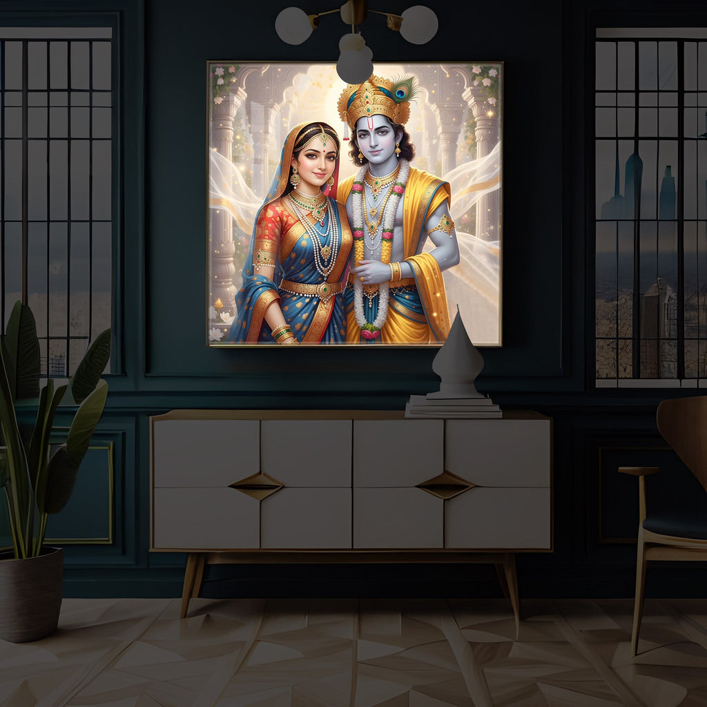 Divine Shree Radhe Krishna Modern Luxury Backlight Square Wall Art