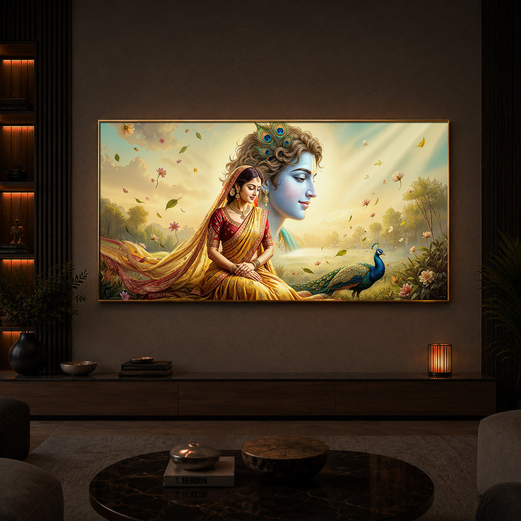 Lord Radha Krishna Modern Luxury Backlight Horizontal Wall Art