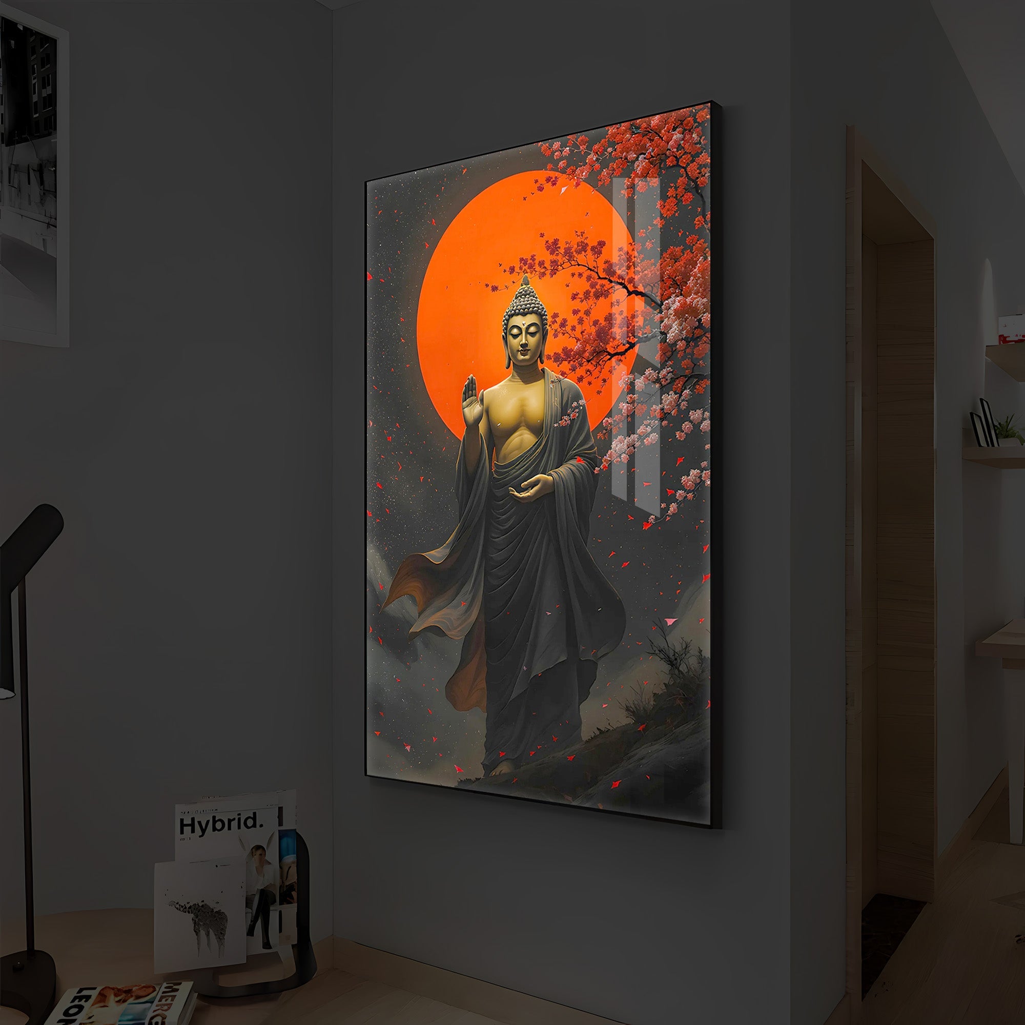 Gautam Buddh Modern Luxury Backlight Vertical Wall Art