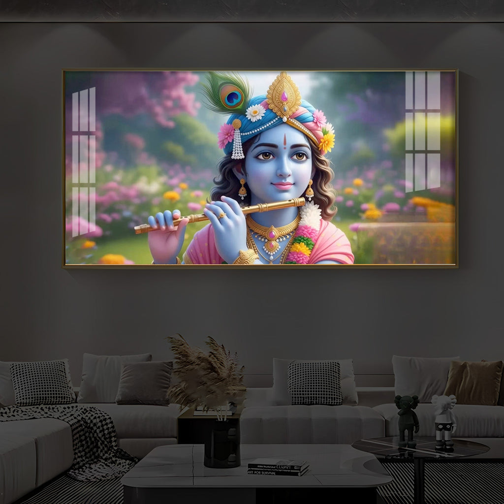 Krishna Ji Modern Luxury Backlight Horizontal Wall Art