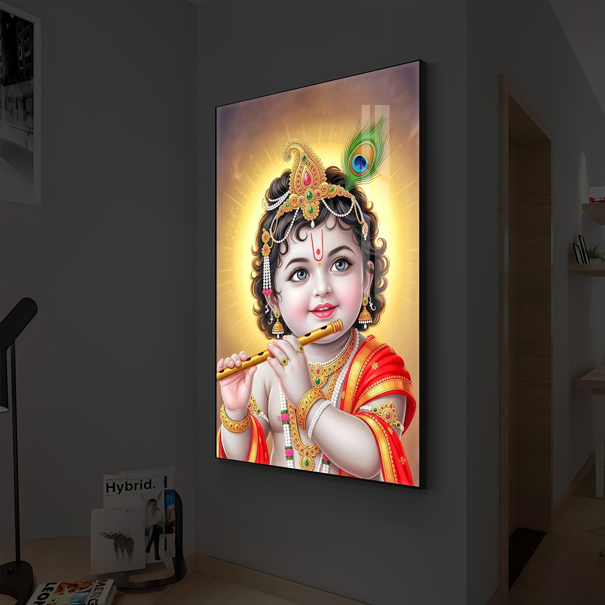 Lord baby Krishna Modern Luxury Backlight Vertical Wall Art