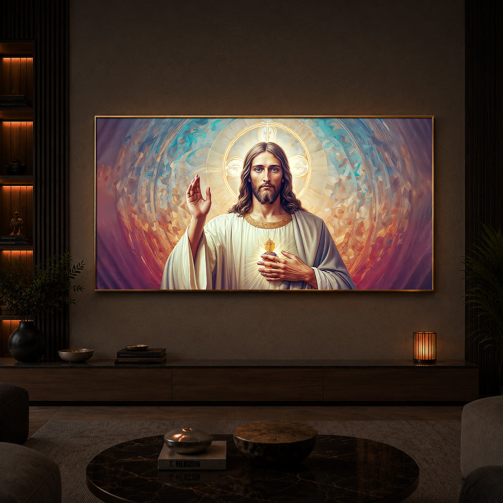 God Jesus Modern Luxury Backlight Horizontal Wall Art