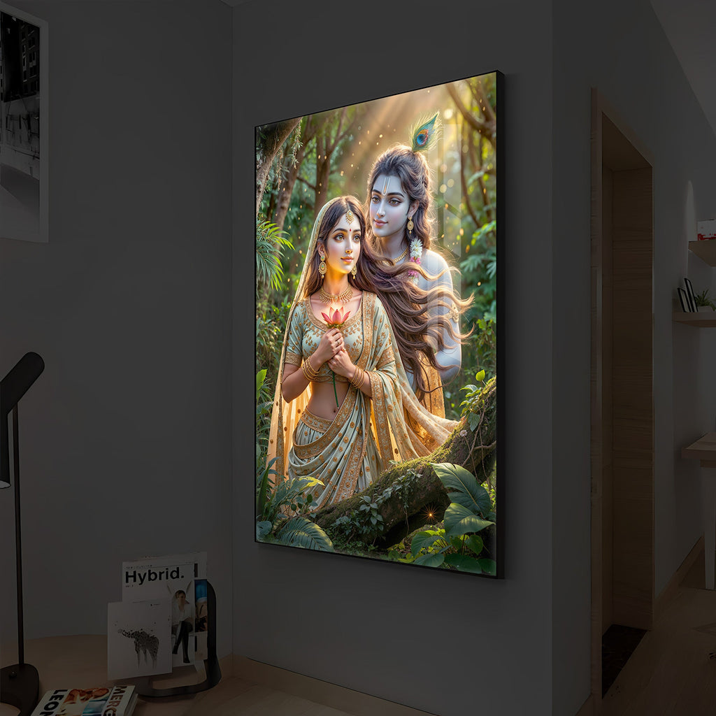 Radha Krishna Ji Modern Luxury Backlight Vertical Wall Art