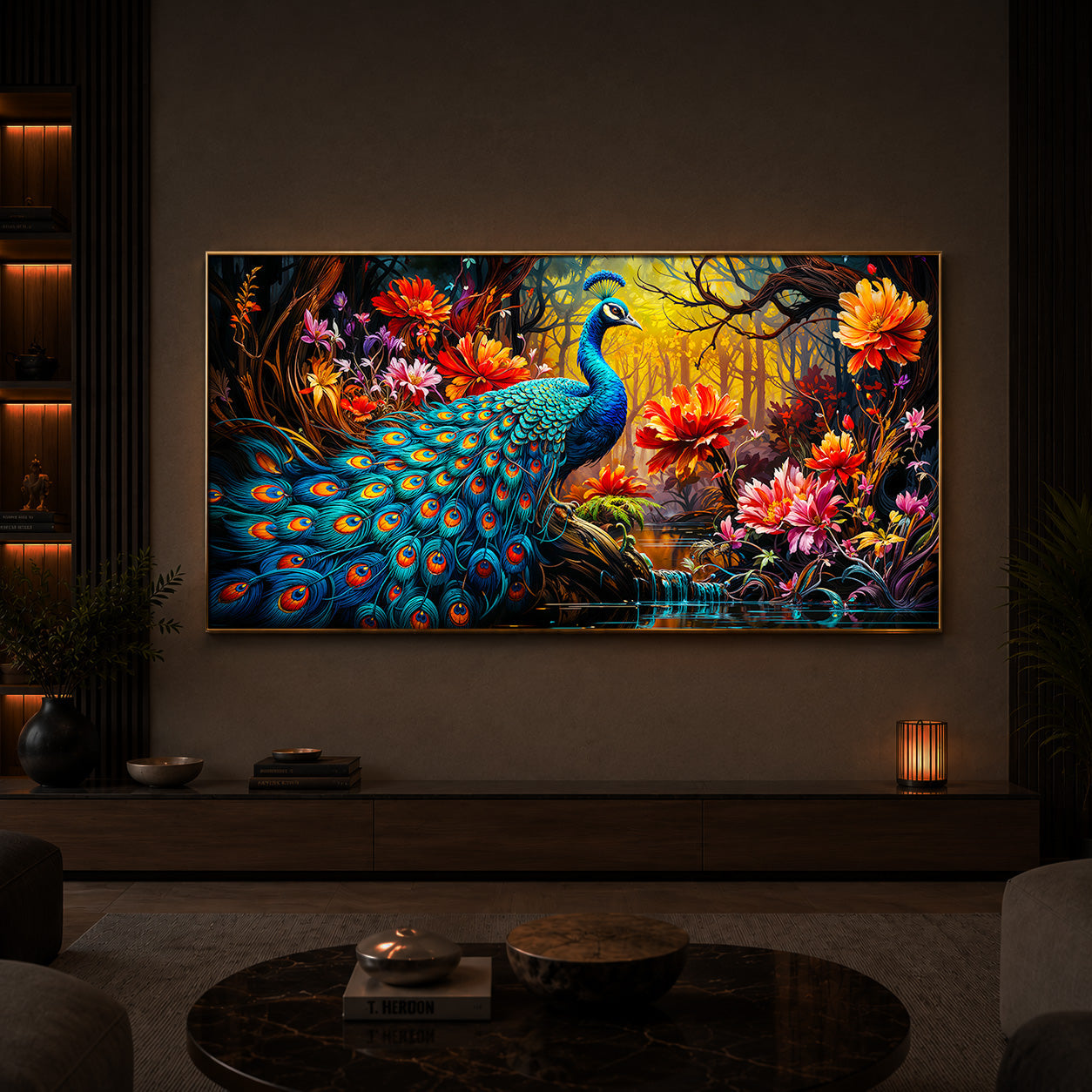 Beautiful Peacock Modern Luxury Backlight Horizontal Wall Art