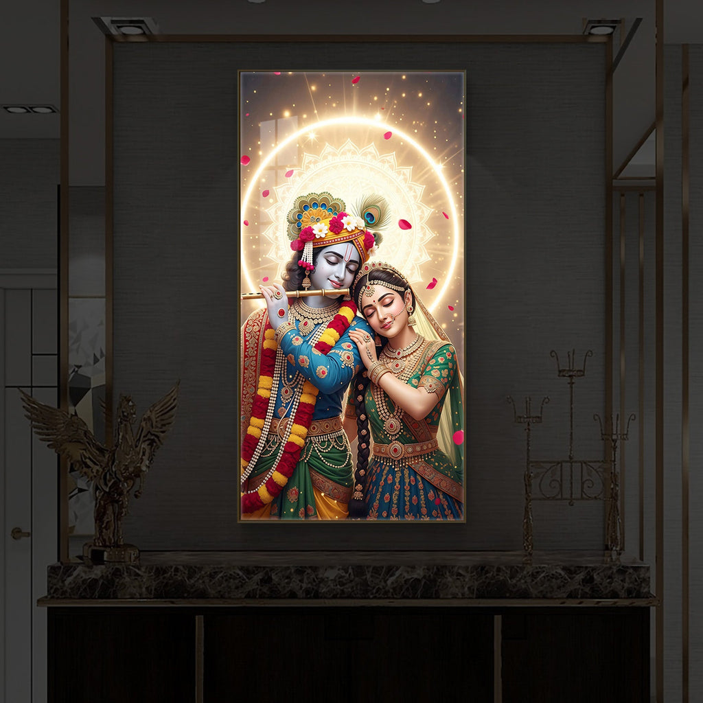 Couple Radhe Krishna Modern Luxury Backlight Vertical Wall Art