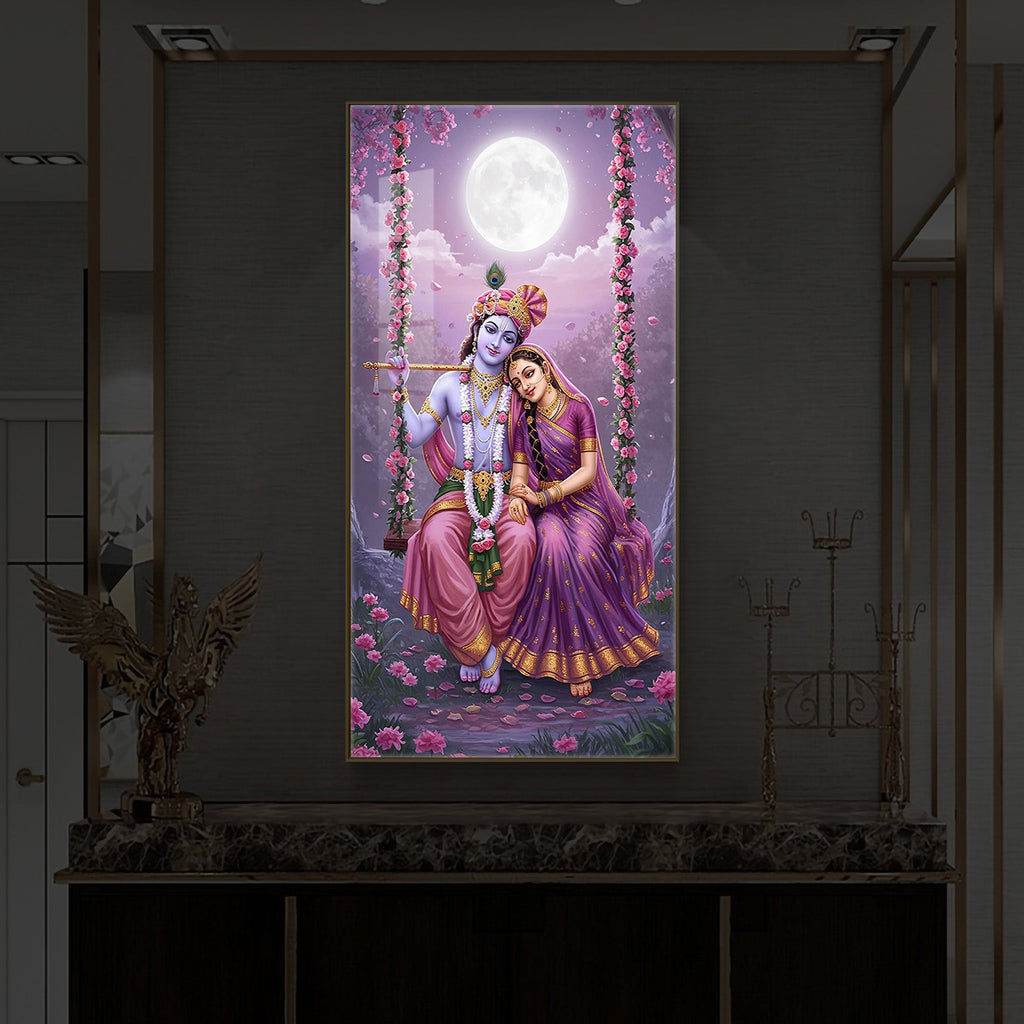 Loving Radha Krishna Modern Luxury Backlight Vertical Wall Art