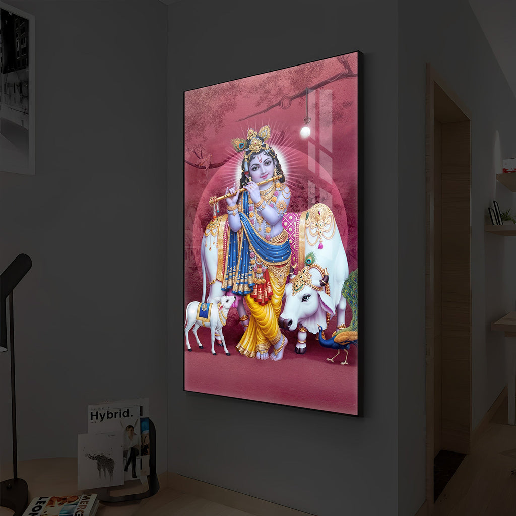 Shree Krishna Ji Modern Luxury Backlight Vertical Wall Art