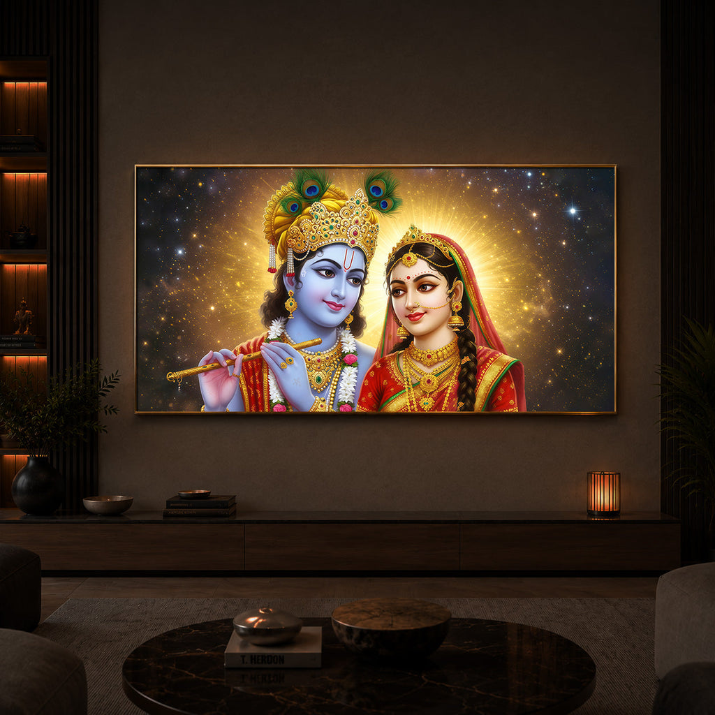 Shri Radha Krishn Modern Luxury Backlight Horizontal Wall Art