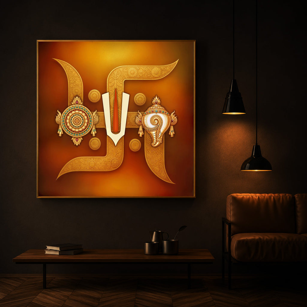 Hindu Symbols of Swastik Modern Luxury Backlight Square Wall Art