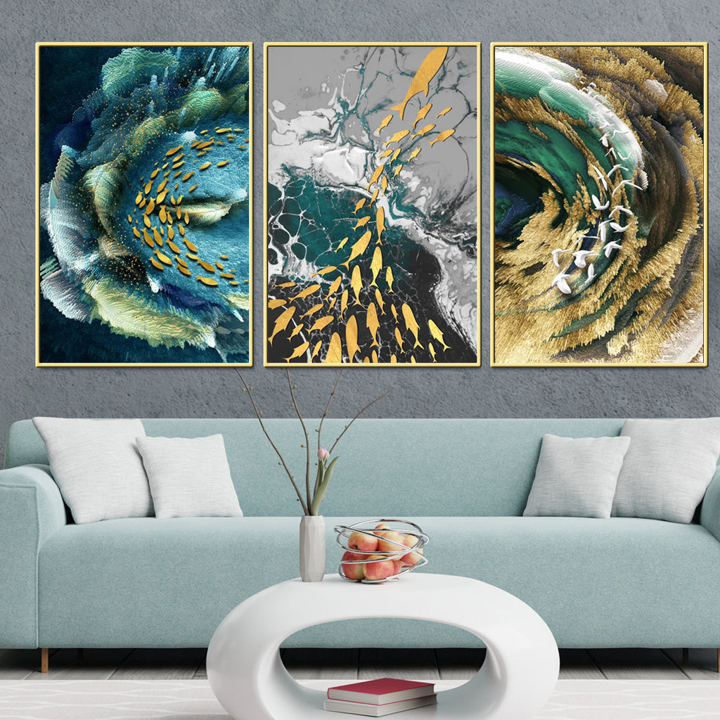 Aqua Contemporary Abstract Framed Canvas Wall Art