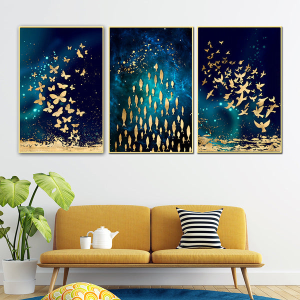 Goldwater Birds Framed Canvas Wall Paintings for Home - Set of 3