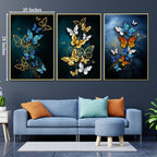 Beauteous Butterflies Framed Canvas Wall Decor Paintings - Set of 3