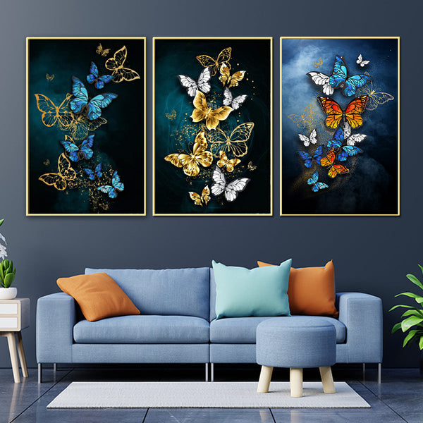 Beauteous Butterflies Framed Canvas Wall Decor Paintings - Set of 3