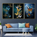 Beauteous Butterflies Framed Canvas Wall Decor Paintings - Set of 3