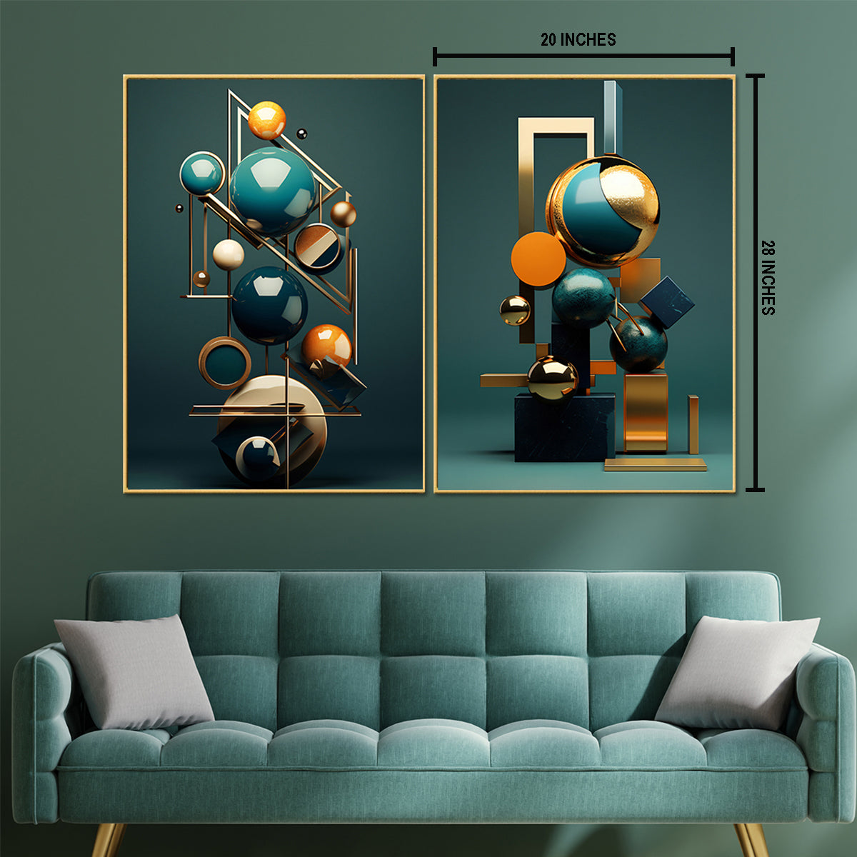 Futuristic Shapes Framed Canvas Painting & Wall Decoration Item - Set of 2