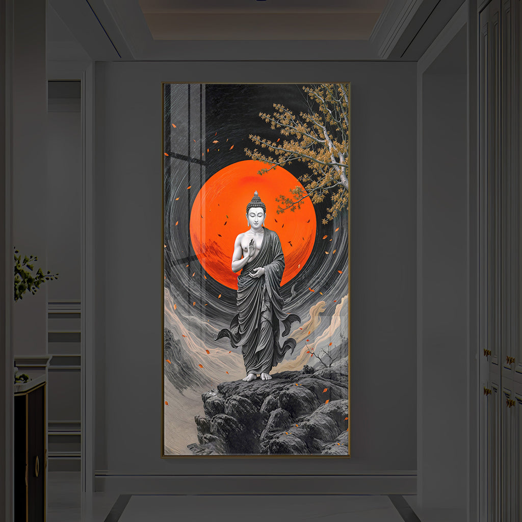 Namo Buddhay Modern Luxury Backlight Vertical Wall Art
