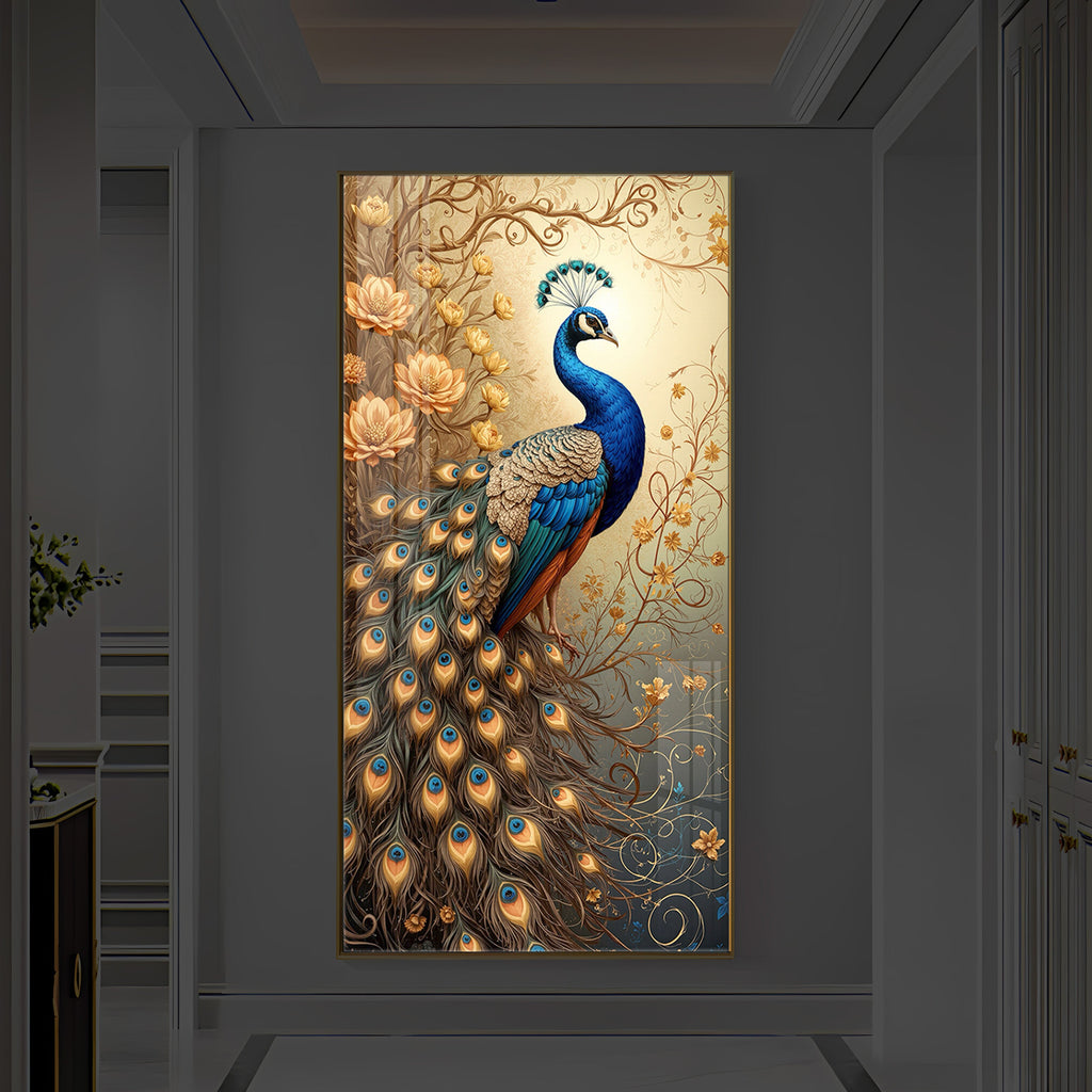 Beautiful Peacock Modern Luxury Backlight Vertical Wall Art