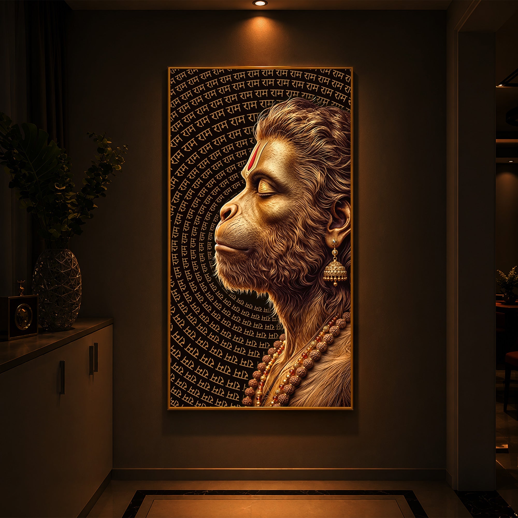 Hanuman Ji Modern Luxury Backlight Vertical Wall Art
