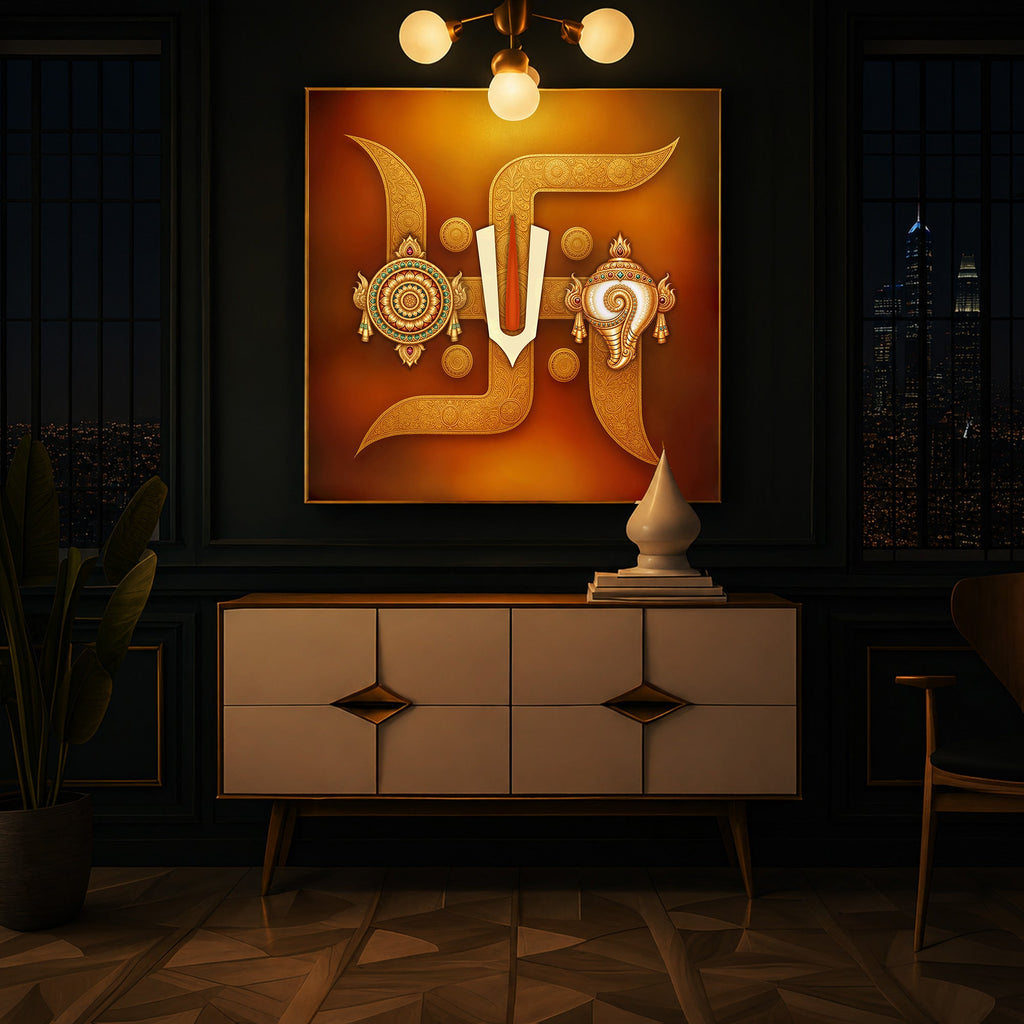 Hindu Symbols of Swastik Modern Luxury Backlight Square Wall Art
