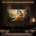 Loving Couple Radha Krishna Modern Luxury Backlight Horizontal Wall Art