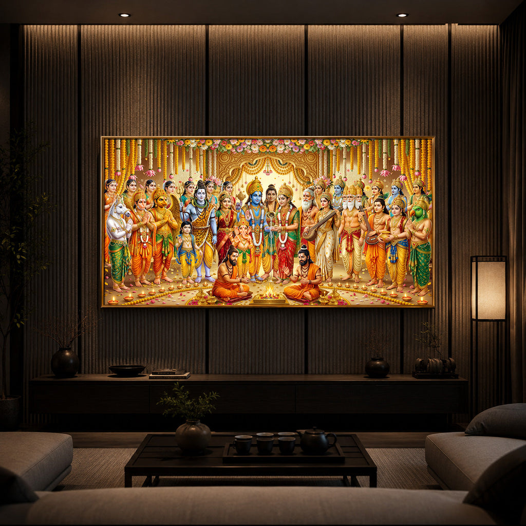 Divine Depiction of Shrinivasa Kalyanam Modern Luxury Backlight Horizontal Wall Art