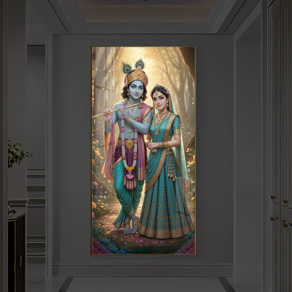 Radhe Krishna Ji Modern Luxury Backlight Vertical Wall Art