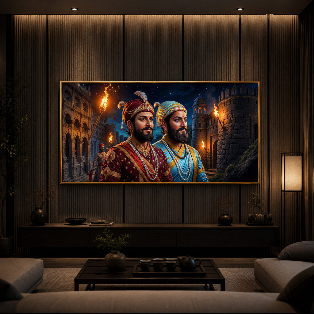 Chhatrapati Shivaji Maharaj with Chhatrapati Sambhaji Modern Luxury Backlight Horizontal Wall Art