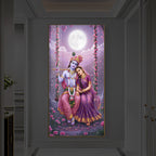Loving Radha Krishna Modern Luxury Backlight Vertical Wall Art