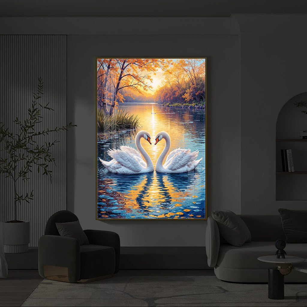 Romantic Swan Modern Luxury Backlight Vertical Wall Art