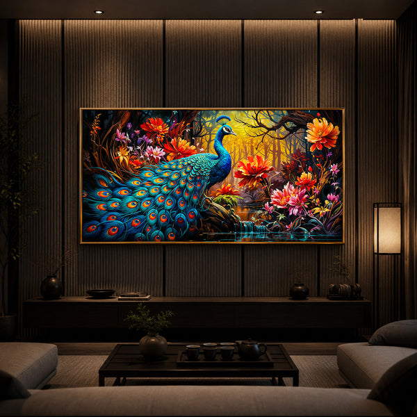 Beautiful Peacock Modern Luxury Backlight Horizontal Wall Art