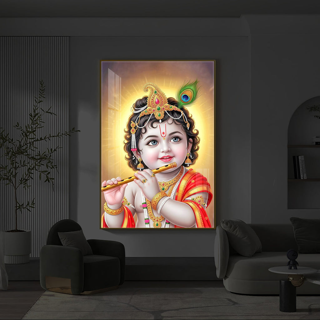 Lord baby Krishna Modern Luxury Backlight Vertical Wall Art