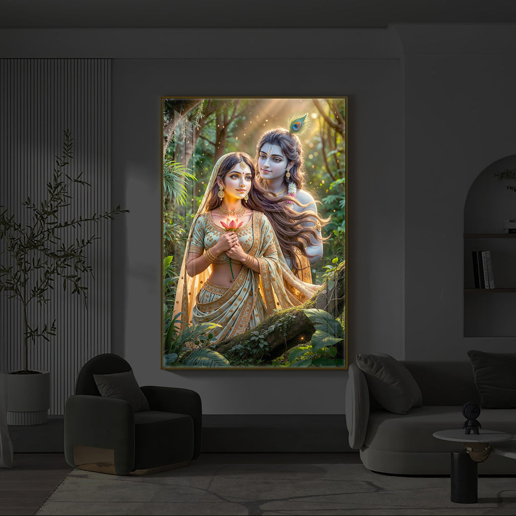 Radha Krishna Ji Modern Luxury Backlight Vertical Wall Art