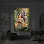 Radha Krishna Ji Modern Luxury Backlight Vertical Wall Art