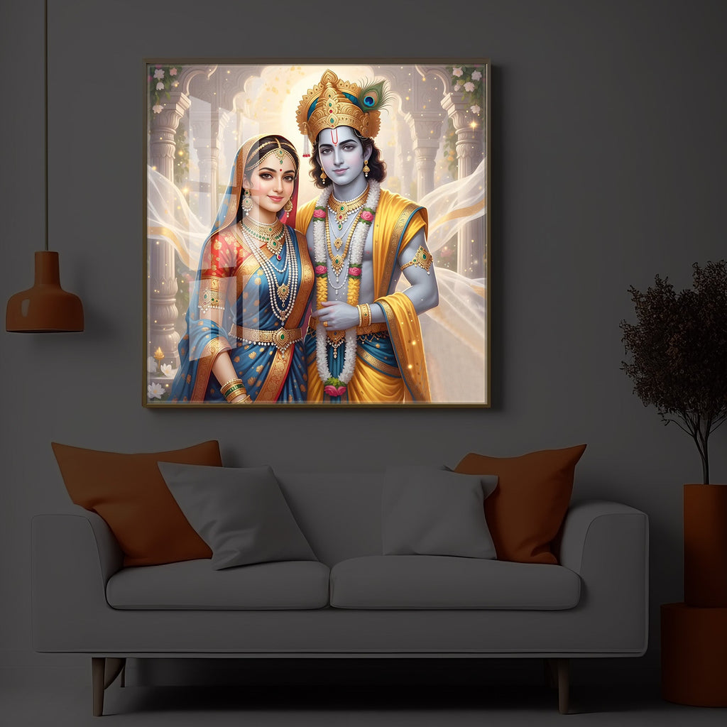 Divine Shree Radhe Krishna Modern Luxury Backlight Square Wall Art