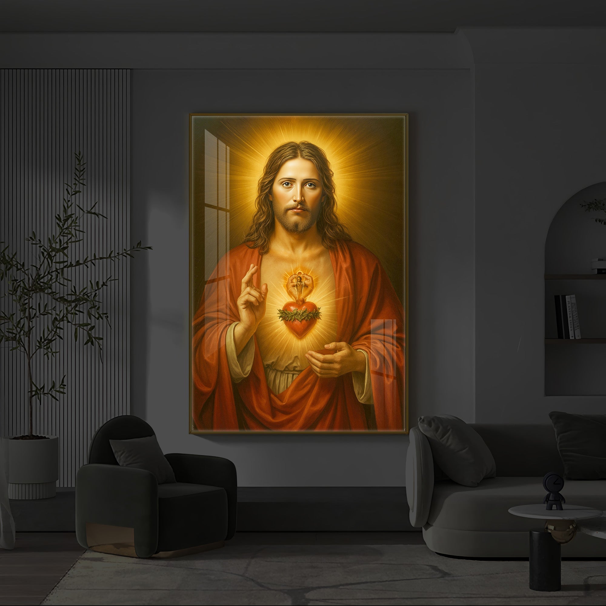 Heart Of Jesus Modern Luxury Backlight Vertical Wall Art