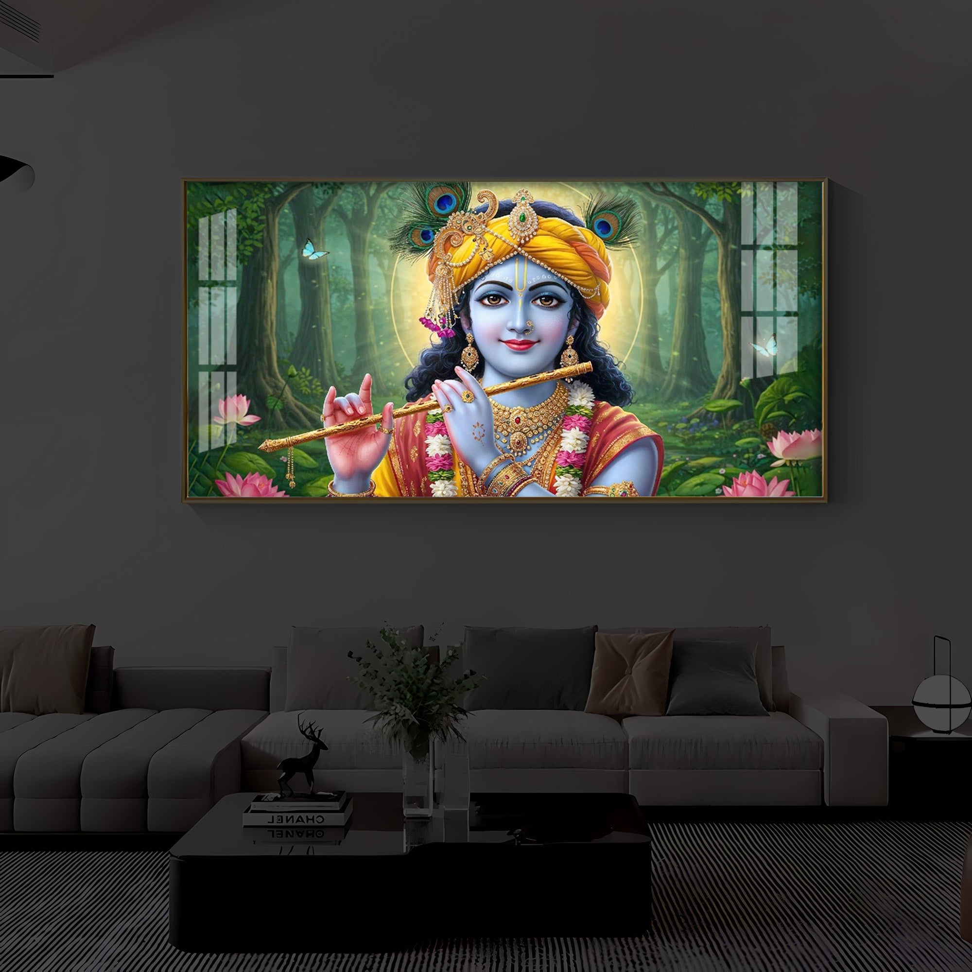 Shri Krishna Ji Modern Luxury Backlight Horizontal Wall Art