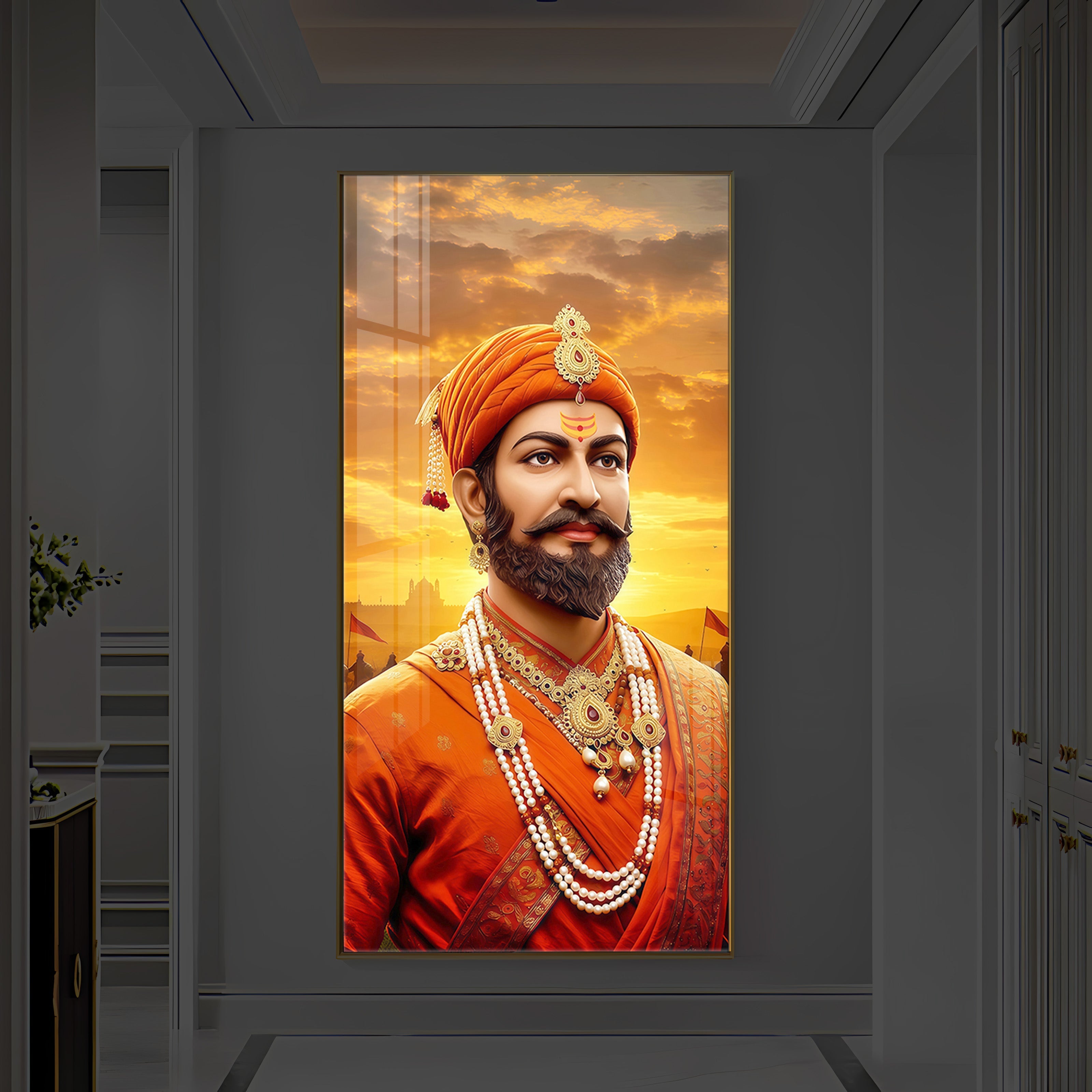 Chhatrapati Shivaji Maharaj Modern Luxury Backlight Vertical Wall Art