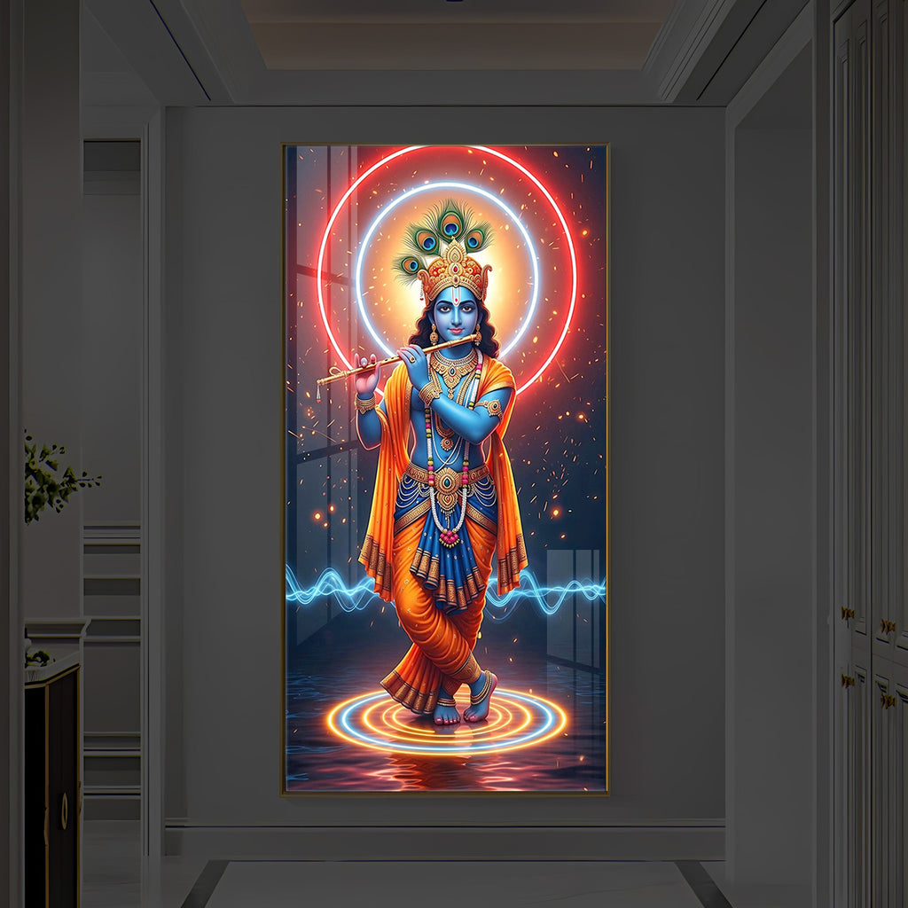 Divine Krishna Modern Luxury Backlight Vertical Wall Art