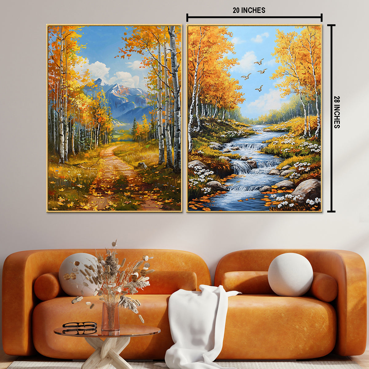 Autumn Pathways Framed Canvas Painting & Wall Decoration Item - Set of 2