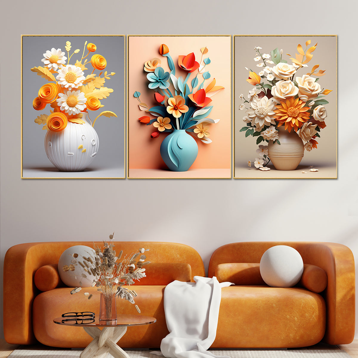 Vase of Vibrance  Canvas Paintings - Set of 3